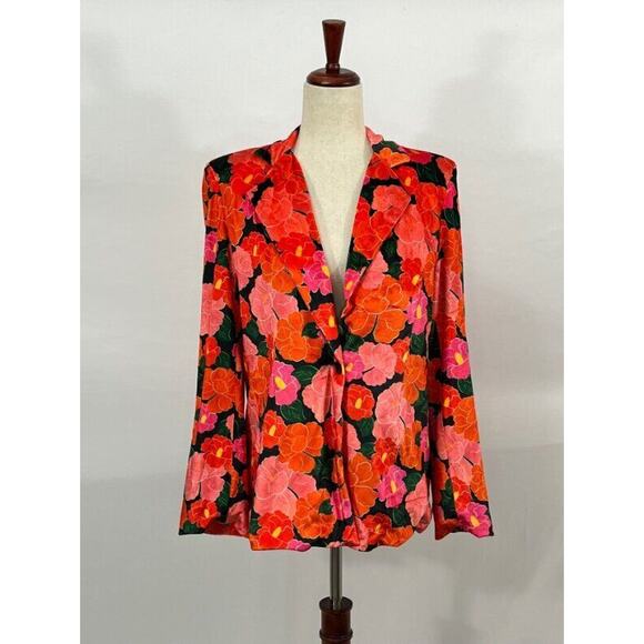 MIXED by Nasrin Sz XS Red Pink Floral Velvet Blazer Jacket Ruby - Picture 1 of 10